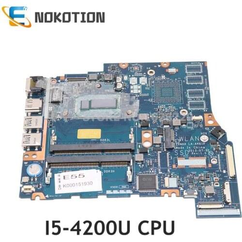 NOKOTION K000151930 For Toshiba Satellite E55 15.6 inch laptop motherboard ZRMAA LA-A481P SR170 i5-4200U CPU DDR3L FULL tested