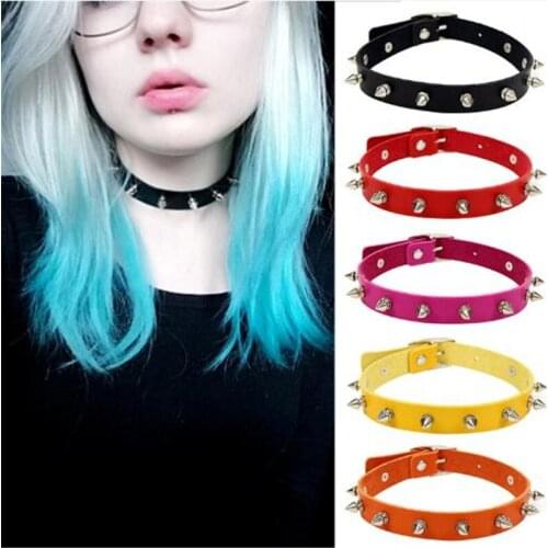 Metal Spike Choker Goth Pu Leather Punk Choker Necklaces For Women Collar Necklace Men Halloween Cosplay Jewelry Accessories