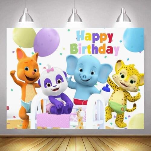 Cute Leopard Elephant Panda Bballoon Background Boys Birthday Party Childrens Photo Photography Studio 3D Digital Backdrop