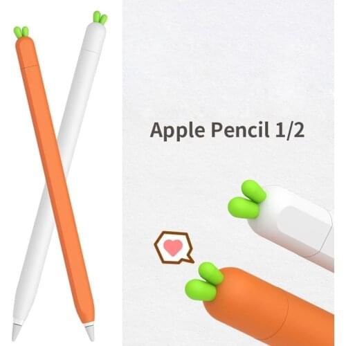 Cute Carrot Protective Pouch Cap Holder Silicone Nib Shell Cover Protective Case With 5Pcs Nib Caps For Apple Pencil 1/2 Skin