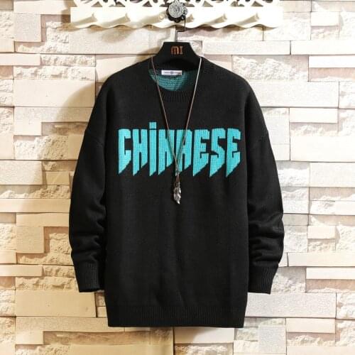 Oversized Mens Sweaters Fashion Full Sleeve Pullove Men Clothing 2020 Autumn Letter Knitted Sweater for Man