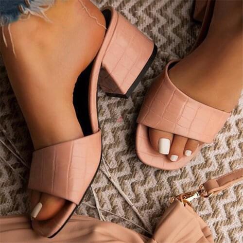 Luxury Slides Women 6cm High Heels Mules Women Summer High Heels Peep Toe Sandals Big Size High Heel Slippers Women Block Heels
