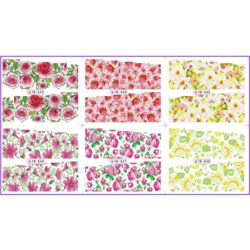 6 PACK/ LOT WATER DECAL NAIL ART NAIL STICKER FULL PAGE ROSE DAISY FLOWER YB643-648