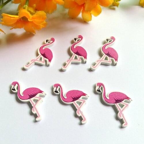 120 Pcs New Flamingos Design 22*35mm no-Holes Wooden Buttons Sewing Decorative Craft Scrapbooking Clothing Accessories