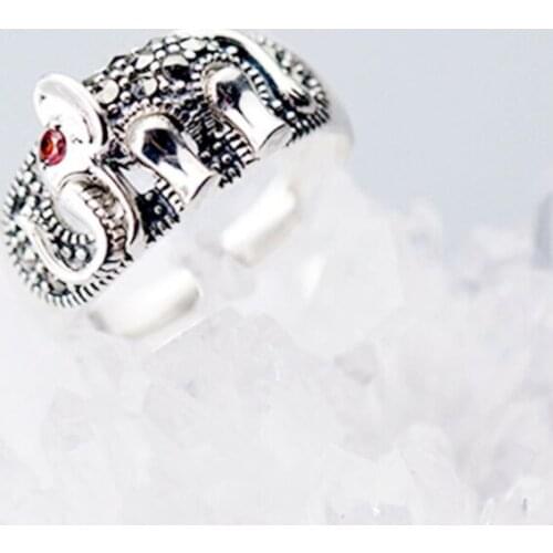 Sole Memory Retro Diamond Elephant Thailand Auspicious 925 Sterling Silver Female Resizable Opening Rings SRI656