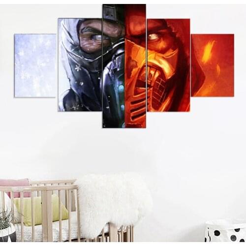 5 Pieces Scorpion Sub-Zero Mortal Kombat Poster Canvas Painting Home Decor Wall Art Prints For Home Living Room Decor Framed
