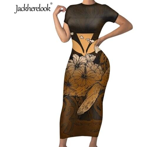 Jackherelook Vintage Midi Pencil Dress Short Sleeve Clothes Kanaka Maoli Polynesian Samoan Print Tunic Bodycon Dresses for Girls