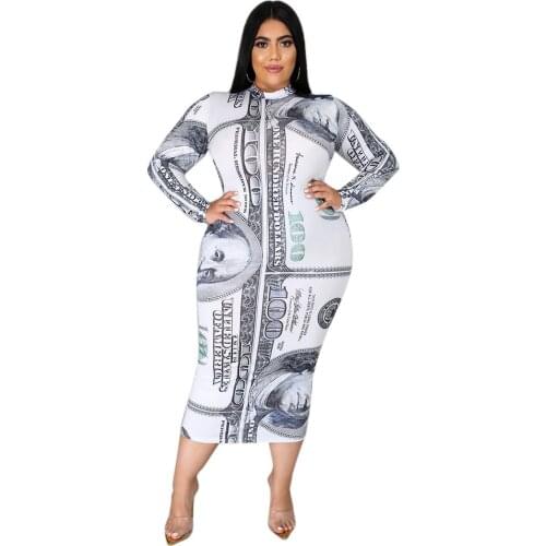 5XL Plus Size Women Dress Zipper Turtleneck Full Sleeve Spring Autumn Fashion New Print Casual Vestidos 2021 Women Clothing