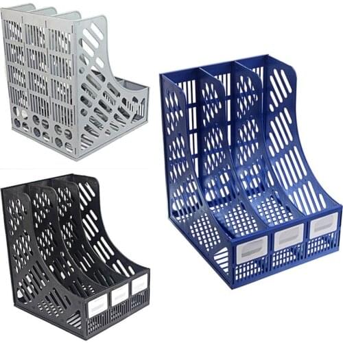3 Sections Magazine File Stand Holder Home Office Document Storage Desk Organizer