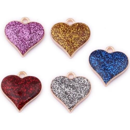 15*17mm Glitter Enamel Alloy Heart Charms 10pcs Gold Tone Plated Oil Drop DIY Jewelry Bracelet Necklace Earring Floating Pendant