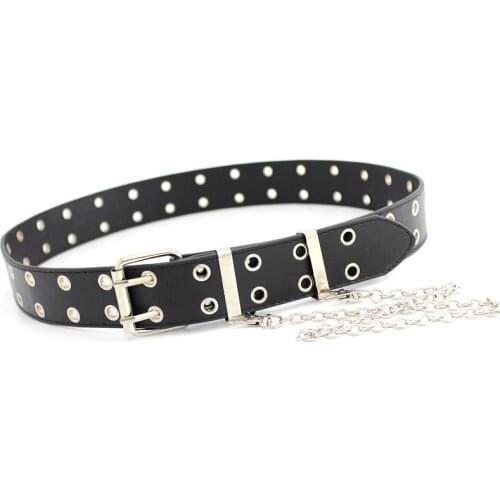 Punk Waist Chain Belt Adjustable Double Eyelet Grommet Leather Buckle Detachable Waist Belts Chain Hip-hop Waistband Jeans