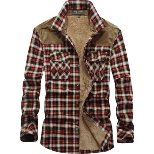 Mcikkny Fashion Mens Cotton Plaid Shirts Winter Fleece Lined Top Clothing For Male Size M-3XL Thermal
