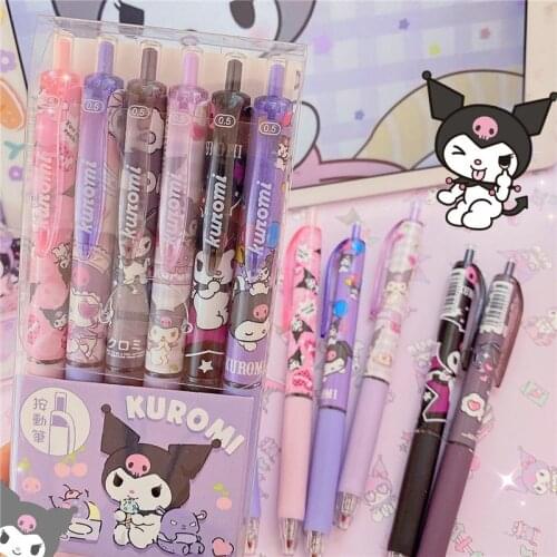 6pcs Cute Anime Cartoon Print Black Gel Pen Kawaii 0.5mm Press Pen Neutral Pen School Writing Signature Pen Stationery Supplies