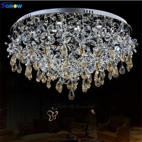 SGROW Amber K9 Crystal Ceiling Chandeliers Art Deco Butterfly Crystal Lights for Living Room Bedroom Hang Lamp Lighting Fixtures