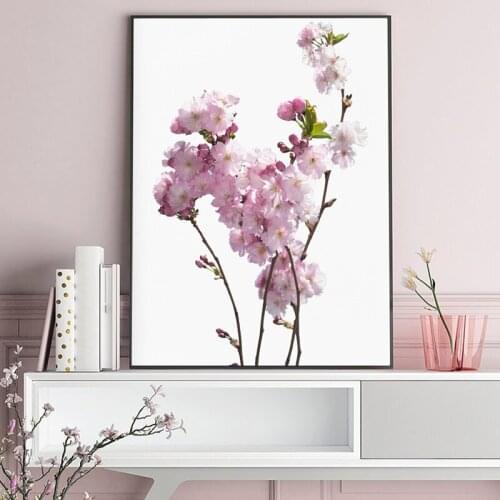 Modern Minimalist Pink Lotus Flower Poster and Print Cherry Tree Canvas Painting Wall Art Picture for Living Room Decor No Frame