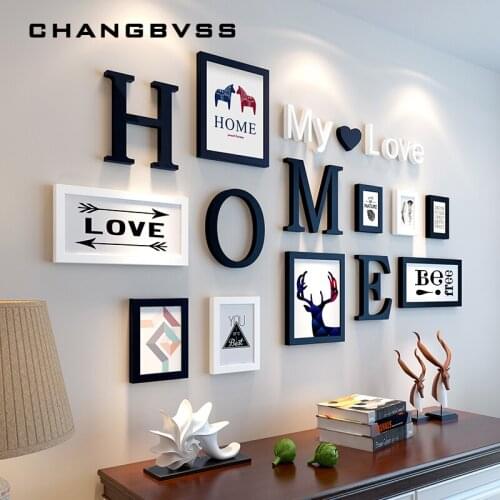 Modern Nordic Style 9Pcs Photo Frame Set Home Wall Decoration Wooden DIY White & Black Picture Frame Kits marcos para fotos