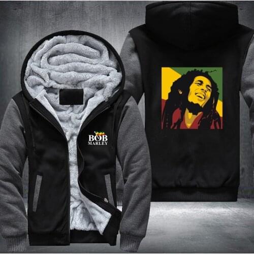 New Bob Marley Men Hoodies Winter Jacket Thicken Fleece Zipper Hip Hop Sweatshirt USA size Plus size