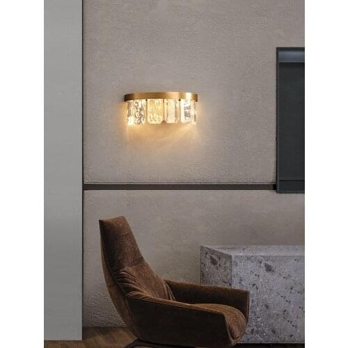 All copper crystal wall lamp light luxury bedroom bedside lamp post modern living room background wall aisle corridor lamp