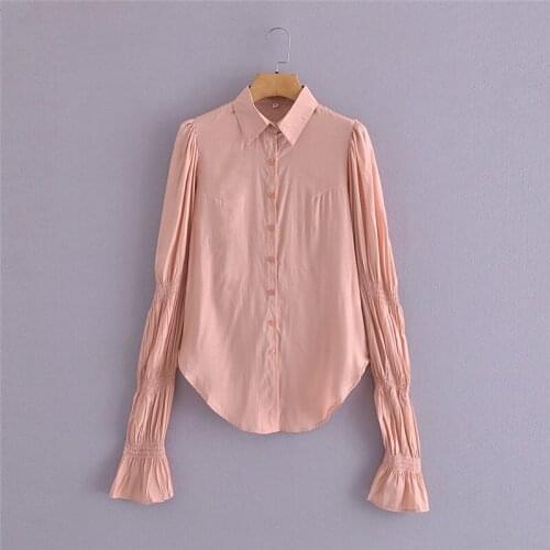 New Fashion Lotus Root Puff Sleeve Shirt Long Sleeve Turtleneck Women Spring Autumn Slim Blouse Top