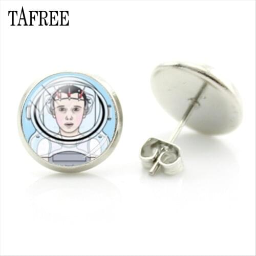 TAFREE Strange Things Hot TV Stranger Things Poster Design Stud Earrings Women Halloween Party Earrings Glass Dome Jewelry QF144