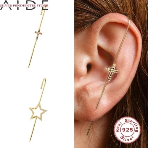 AIDE 1PCS Cross Star Colorful Earring Women S925 Sterling Silver Ear Hook Earrings Jewelry Inlaid Zircon Piercing Earrings