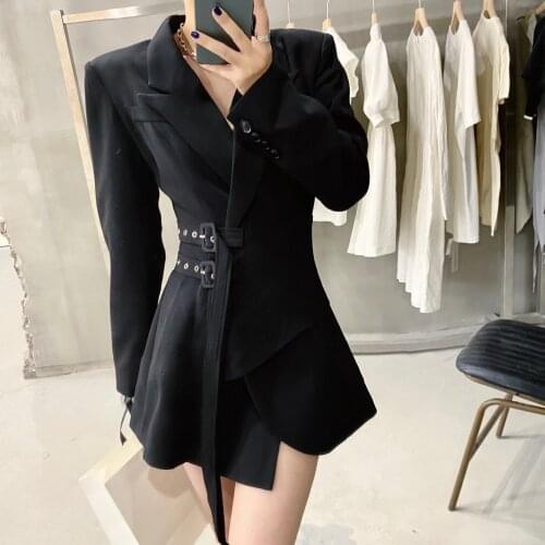 T6011 black suit dress womens autumn winter 2021 new design feeling shows thin temperament waist button suit skirt