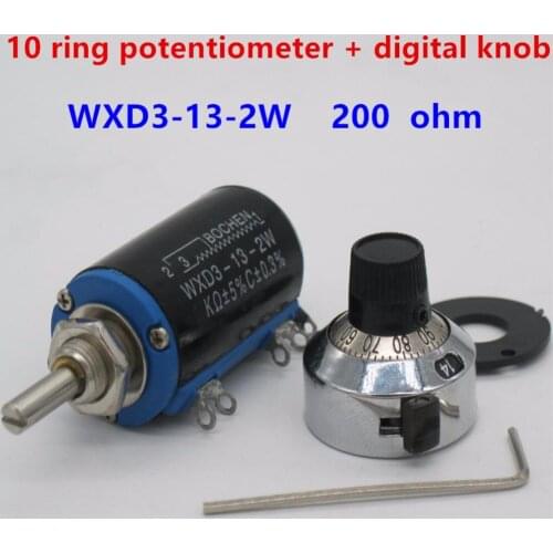 1pcs WXD3-13-2W Shaft Dia 220 ohm Rotary side Multiturn Potentiometer 10 turn potentiometer 10 ring + 1PCS Digital knob