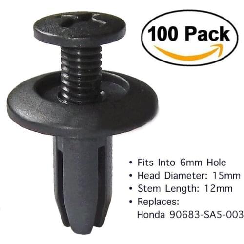 100Pcs Car Plastic Rivets 6mm Hole Dia Fastener Fender Bumper Push Pin Clip AP