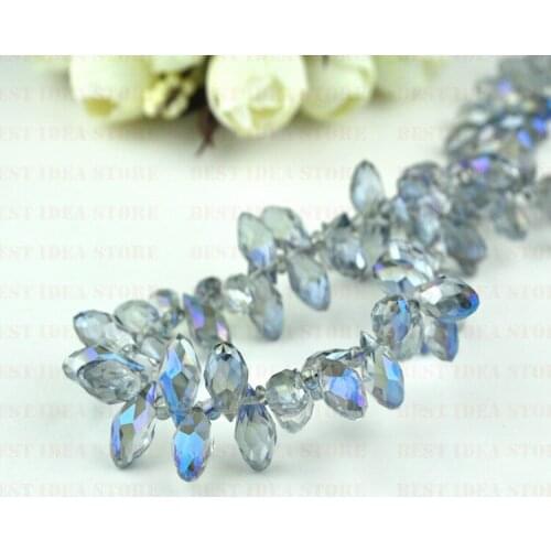 100pcs/lot Half Blue Plating Color Waterdrop Crystal Glass beads 6x12mm Jewelry DIY Crystal Beads Free Shipping