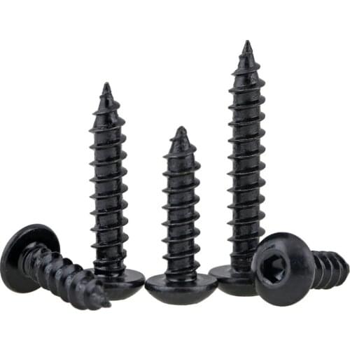 100pcs M3*6/8/10/12/16/20 Alloy steel with black hex socket round button head self tapping screw Model wood electronic screw
