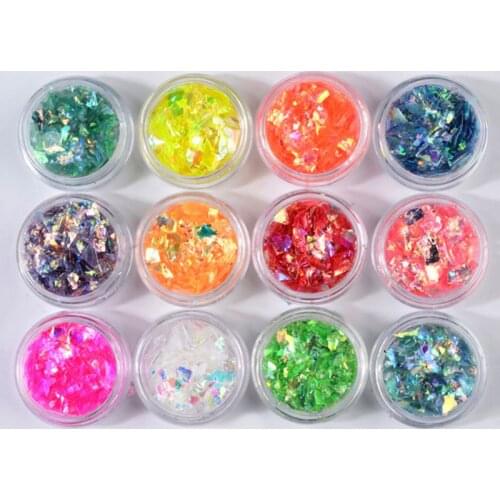 12 box/set Manicure Shell Cellophane Colorful Candy Aurora Papers Hard Epoxy Filling Nail Polish Adhesive Decorative Dotted Hand
