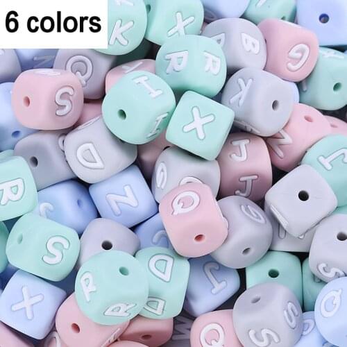 200pcs Letter Scattered Beads 6 Colors Food Grade Silicone Chewing Beads in 26 Letters BPA Free FDA Silicone Letter Beads
