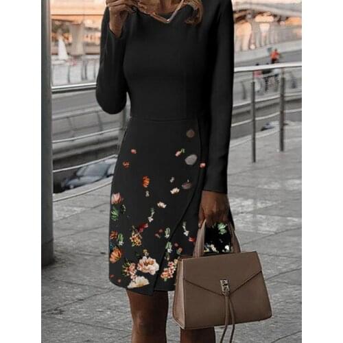 2021 Summer women Print Flower Pencil Dress fashion Office Ladies Work elegant irregular button dresses for woman