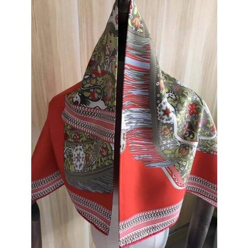 2021 new arrival winter spring classic orange 100% pure silk scarf twill hand made roll 90*90 cm shawl wrap for women lady