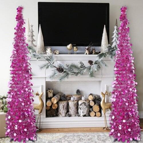 N&T NIETING 5ft Pop up Christmas Tinsel Tree with Stand Easy-Assembly Tinsel Christmas Tree for Holiday Xmas Decorations