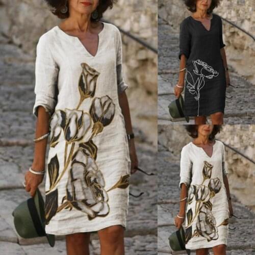 50% Hot Sales Fashion Dress Printed Half Sleeve Women V Neck Plus Size Beach Skirt for Office