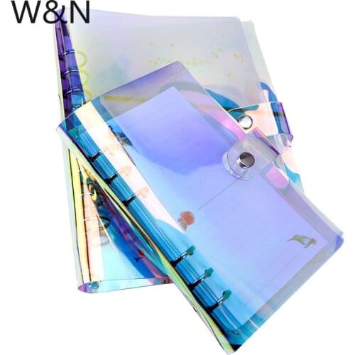 A5 A6 A7 PVC Rainbow Laser Binder Transparent Notebook Diary Cover School DIY 6 Holes Binder Diary Planner Cover Office Supplies