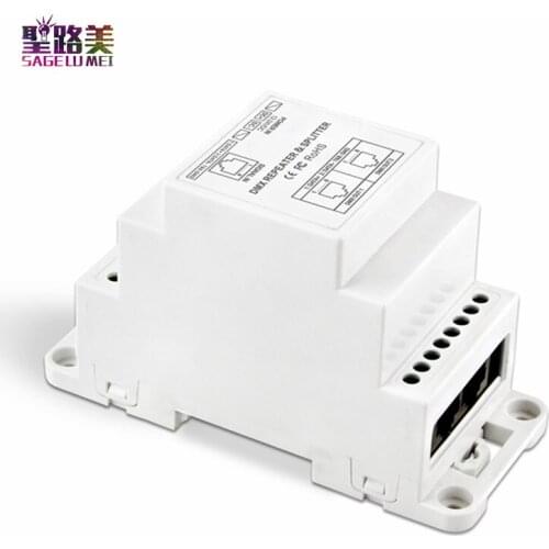 BC-812-DIN-RJ45 DIN Rail led DMX512 Signal Amplifier One Input Channel,Two Output Channels DMX Controller DC12V - 24V