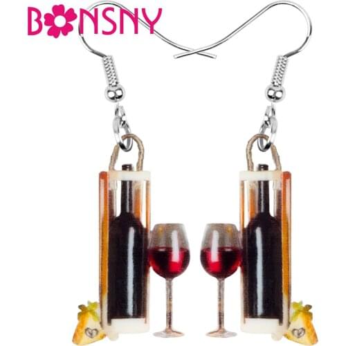 Bonsny Acrylic Goblet Red Wine Bottle Earrings Big Long Print Dangle Drop Jewelry For Women Girls Fashion Party Gift Decoration