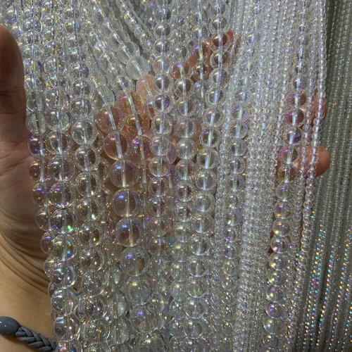 4-12mm Natural White Clear Quartz Beads Round Coated Rinbow Quartz DIY Loose Beads For Jewelry Making Bracelets Necklace Earring