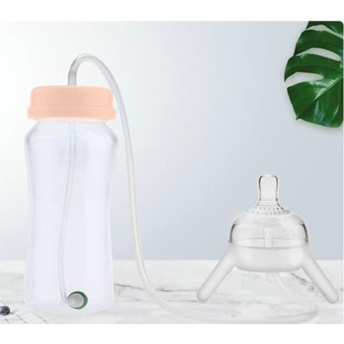 300 ml Self-Feeding Baby Bottle with Long Straw Tube Handless Imitation Milk Weaning Bottle Anti-Colic Nursing System
