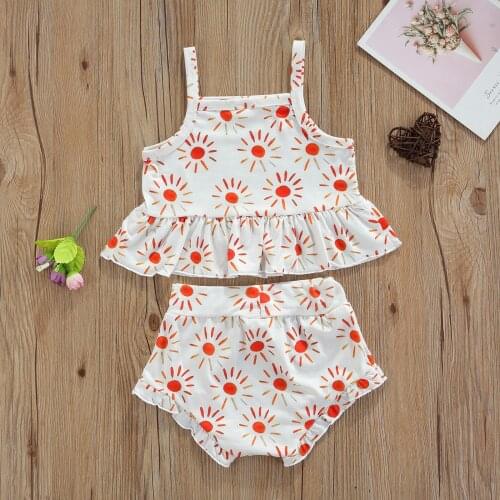 Newborn Baby Girls 2pcs Casual Outwear Clothes Set Ruffles Tank Top Vest + Short Trousers Toddler 0-4 Years Children Clothes