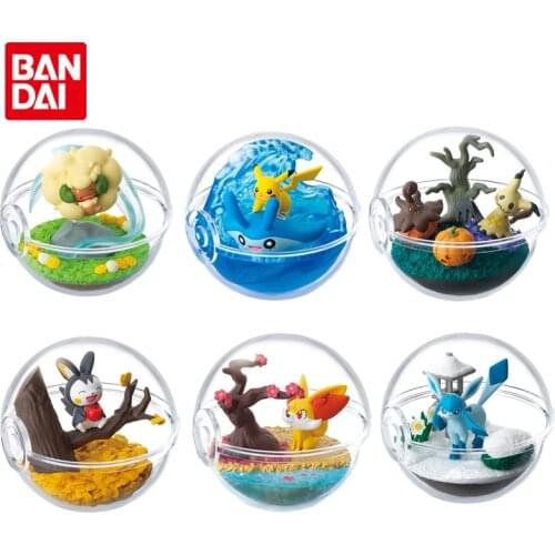 Bandai Genuine Pokemon Elf Ball CANDY TOY Alcremie Pikachu Mantyke Mimikyu Pumpkaboo Fennekin Emolga Anime Action Figure Toys