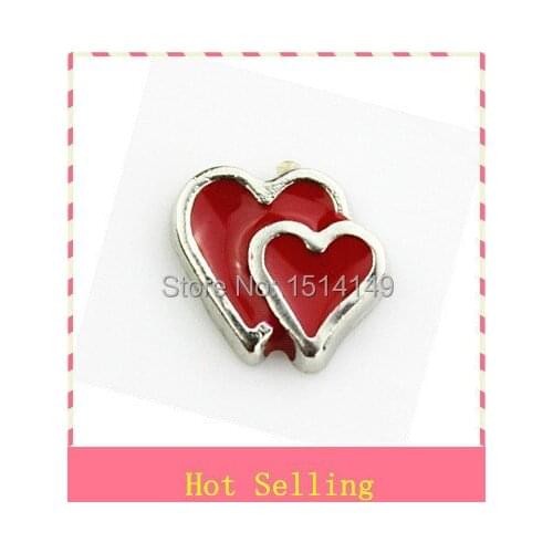 Hot selling red double heart floating charm living glass floating memory lockets