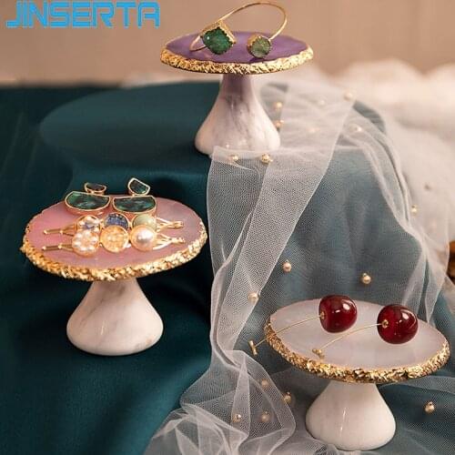 JINSERTA Resin Storage Tray Jewelry Display Plate Necklace Ring Earrings Cosmetic Organizer Marbled High Stand Decorative Tray