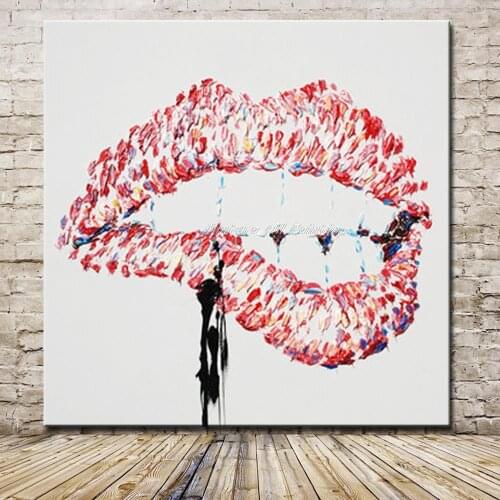 Mintura Hand Painted Cartoon Oil Painting On Canvas Modern Abstract Mouth Posters Wall Picture Pop Art For Hotel Decoration Gift