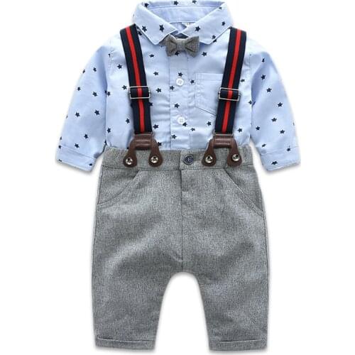 Baby Boy Clothes Set ,Infant Gentleman Long Sleeve Shirts + Pants + Suspender + Bow Tie Outfits Suits