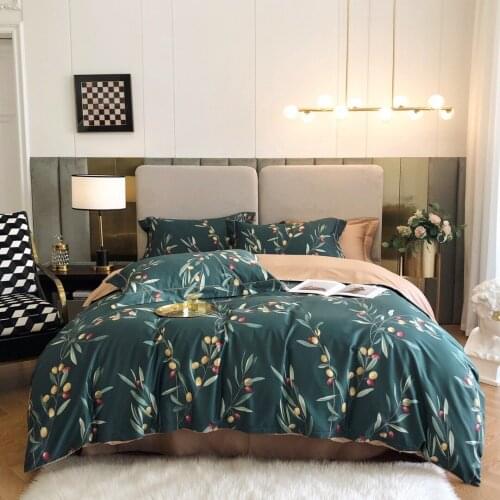 Luxury Egyptian Cotton Bedding Set Queen King size Bright Flamingo Leaf Duvet Cover Bed sheet set Fitted sheet