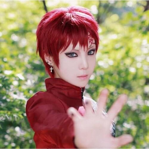 Anime Sabaku no Gaara Short Red Heat Resistant Hair Cosplay Costume Wig + Wig Cap