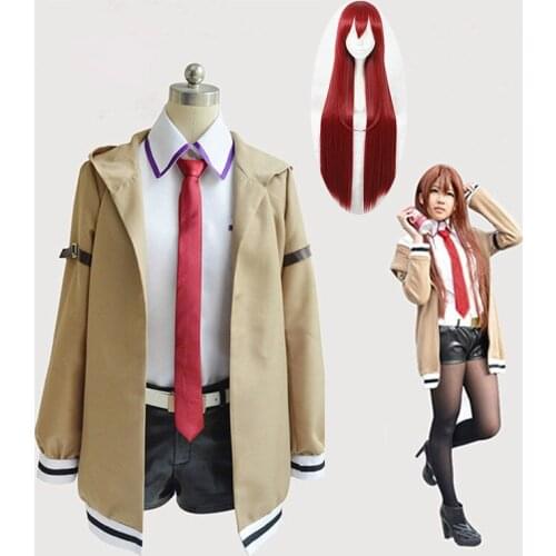 Steins Gate Cosplay Costume Japanese Anime Cosplay Makise Kurisu Cosplay Jacket Coat Outfit Suits Uniform Costume Full set
